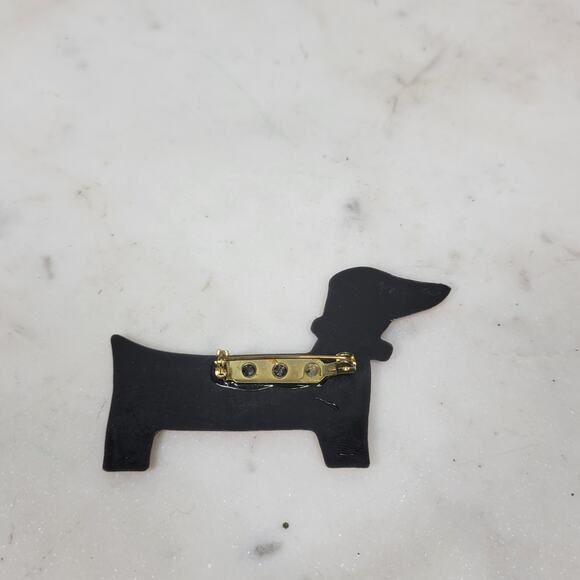 Vintage Dachshund Pin 3" Gold Tone Handmade Wiener Dog Brooch‎ Lapel Stick - Picture 10 of 14